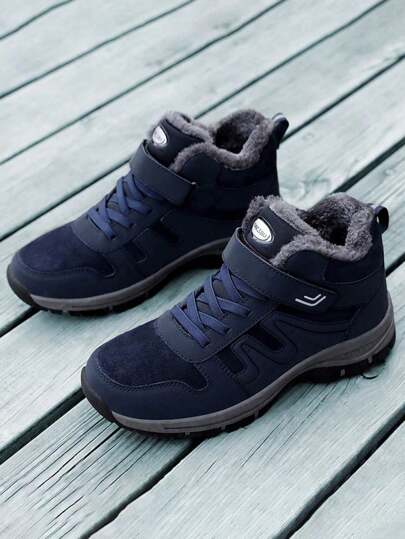 بوت رجالية شتوية دافئة 2024 جديدة للخارج، من الجلد المقاوم للماء ولحشو بالفرو، بوت تريكينج بنعل مطاطي مقاوم للانزلاق، بوت الكاحل الحرارية الدافئة للثلوج