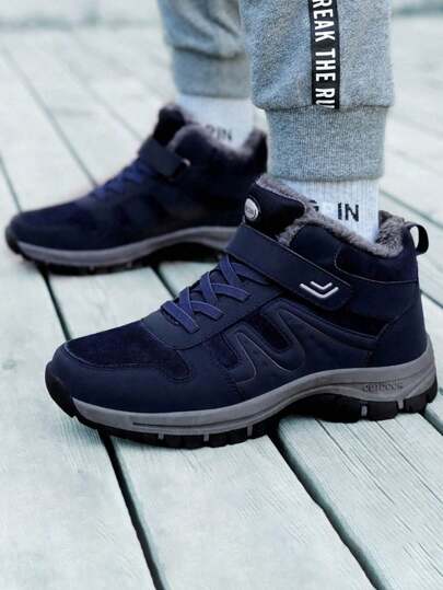 بوت رجالية شتوية دافئة 2024 جديدة للخارج، من الجلد المقاوم للماء ولحشو بالفرو، بوت تريكينج بنعل مطاطي مقاوم للانزلاق، بوت الكاحل الحرارية الدافئة للثلوج