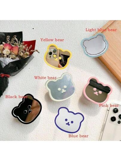 حامل هاتف دب بشكل مرآة لاصقة، حامل هاتف مناسب للهواتف المحمولة أندرويد وآيفون بأشكال مختلفة كالدب والحيوانات والزهور والتوليب والحب ، مناسب كهدية لعيد الميلاد والعائلة والأصدقاء مع مقبض الهاتف المنزلق، إكسسوارات هاتف