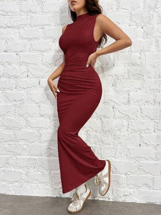 فساتين حريمي EZwear فستان ضيق محبوك باللون البرغندي للنساء