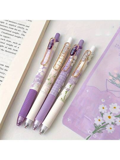 4 أقلام جل متصلة بنمط الزهور، نقطة دقيقة 0.5 مم، سلسلة عالية الجودة لمسك المذكرات وأخذ الملاحظات، هدايا قرطاسية جميلة للمكتب والمدرسة للرجال والنساء