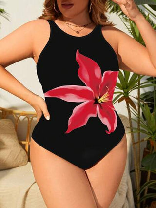 Swim Chiccia بدلة سباحة بقصة قطعة واحدة ذات طباعة زهور للنساء كبيرات الحجم، عنق دائري، مناسبة للاستخدام اليومي والذهاب إلى الشاطئ في الصيف