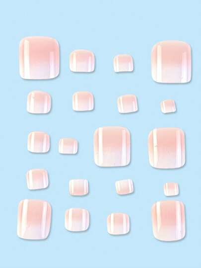 24 قطعة - أظافر قدم مزيفة جيليمتدرجة اللون - أظافر جيلي مربعة ذات لون أساسي مطبوعة للقدم قصيرة ، أظافر قدم زائفة لامعة مطبوعة ، مجموعة أظافر قدم أكريليك مطبوعة بتركيب انسيابي - مع ملف أظافر 1 قطعة و ملصق غراء أظافر 1 قطعة، هدية للفتيات والأمهات...