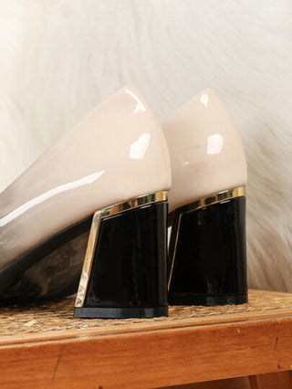 حذاء كعب عالي بكعب مربع وأصبع مدبب للسيدات بحجم 46، أحذية موضة كاجوال/للعمل مرصعة بألماس