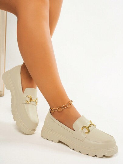 أحذية أوكسفورد حريمي حذاء إسلبون ديكور سلسلة معدنية للنساء, بنمط بريطاني جديد، ذو قاع ناعم وسميك، أكسفورد كاجوال للطلبة