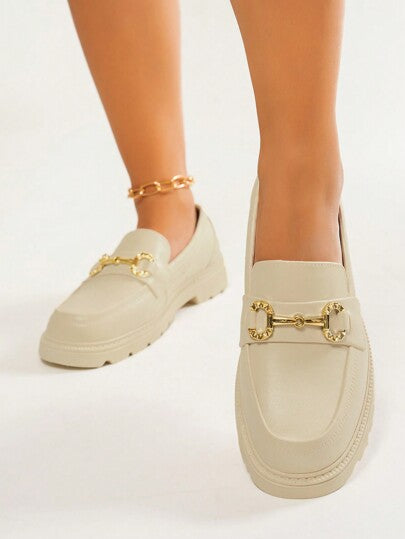 أحذية أوكسفورد حريمي حذاء إسلبون ديكور سلسلة معدنية للنساء, بنمط بريطاني جديد، ذو قاع ناعم وسميك، أكسفورد كاجوال للطلبة