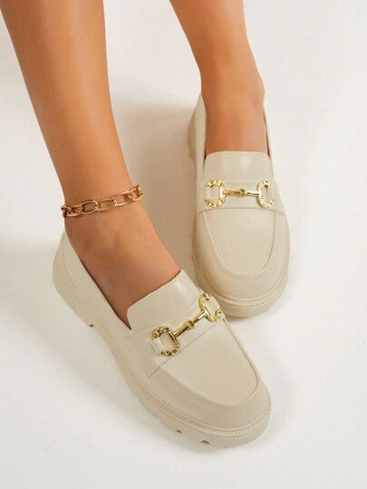 أحذية أوكسفورد حريمي حذاء إسلبون ديكور سلسلة معدنية للنساء, بنمط بريطاني جديد، ذو قاع ناعم وسميك، أكسفورد كاجوال للطلبة