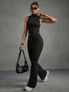 Streetz SHEIN Sport بذلة رياضية للسيدات مكونة من ملابس علوية أكمام بلا أكمام وبنطلون ناقوسي الشكل، بلون أحادي