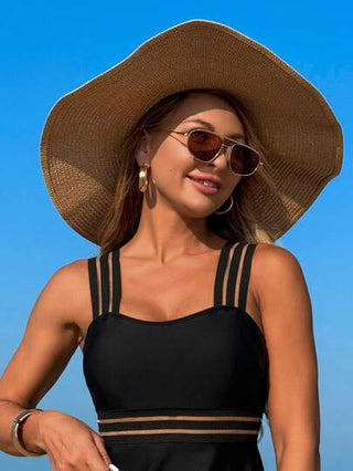 طقم تانكيني حريمي Swim Lushoire مجموعة ملابس السباحة النسائية التانكيني بتصميم رقعي من لون واحد للصيف