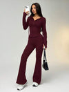 SHEIN EZwear طقم رياضي من قطعتين ملابس علوية قصير مع خصر مشدود وغطاء رأس ، وبنطلون متسع الساق