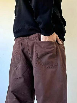 بنطال كاجوال فضفاض بني قطعة واحدة للرجال