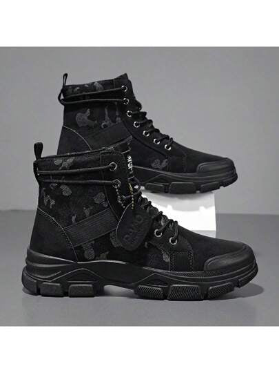 أحذية عمل مموهة عالية الجودة برباط علوي للرجال، أحذية جلدية من البولي يوريثان عصرية عصرية للاستخدام في الهواء الطلق، مسامية ومضادة للانزلاق، مثالية للأنشطة الخارجية مثل السياحة والمشي لمسافات طويلة وما إلى ذلك.