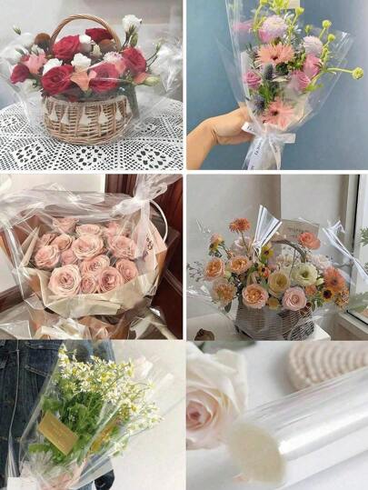 لفة رقائق سيللوفان شفافة، ورق لف باقات الزهور شفاف، ورق لف بلاستيكي مقاوم للغبار لسلال الهدايا والزهور والفنون والحرف اليدوية والوجبات الخفيفة والحلويات