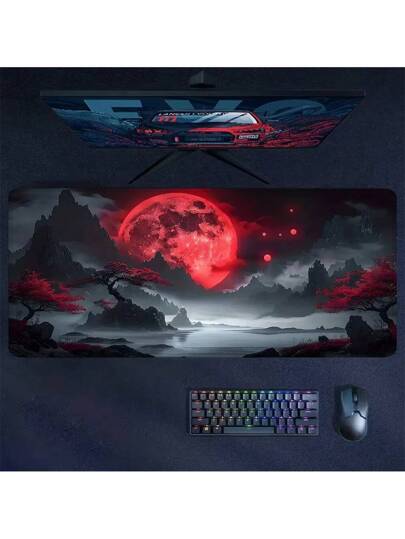 سجادة الفأرة ذات تصميم فني بصري للقمر الدموي، إكسسوارات مكتبية بحافة مخيطة، قاعدة مطاطية مانعة للانزلاق، مساحة كبيرة 35.4 بوصة في 15.7 بوصة، وسادة مكتب للألعاب الإلكترونية للمكتب والمدرسة