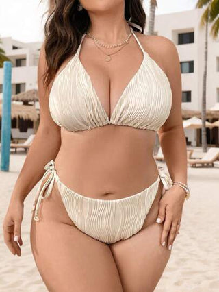 Swim Vcay طقم بكيني مع قطع سفلية مربوطة ذات رقبة على الرقبة وظهر مكشوف، مناسب للعطلات الصيفية على الشاطئ بحجم كبير