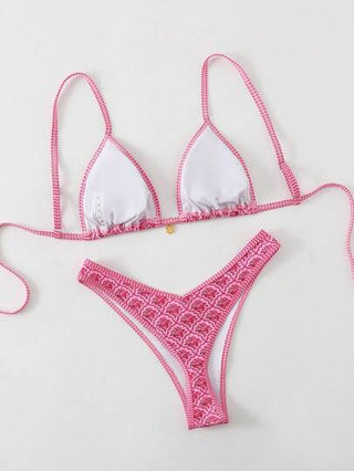 Swim Mod طقم بكيني للنساء مزخرف بطبعة زهور عشوائية وأربطة رفيعة مثيرة، للصيف