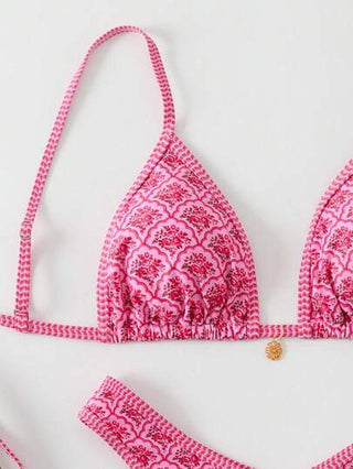 Swim Mod طقم بكيني للنساء مزخرف بطبعة زهور عشوائية وأربطة رفيعة مثيرة، للصيف