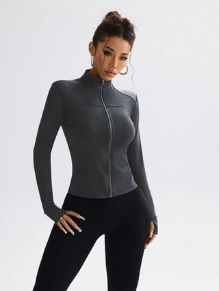 جاكيت تدريب مطاطية مصممة بسحاب للياقة البدنية، ملابس داخلية سبورت كاجوال ضيقة الحجم للياقة البدنية والتنزه