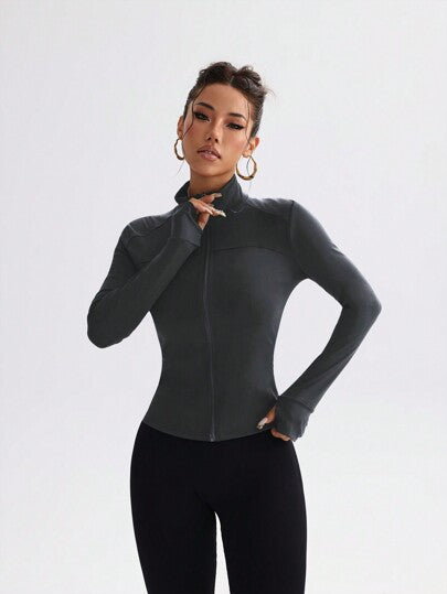 جاكيت تدريب مطاطية مصممة بسحاب للياقة البدنية، ملابس داخلية سبورت كاجوال ضيقة الحجم للياقة البدنية والتنزه