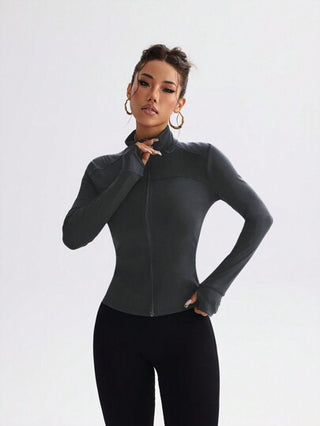 جاكيت تدريب مطاطية مصممة بسحاب للياقة البدنية، ملابس داخلية سبورت كاجوال ضيقة الحجم للياقة البدنية والتنزه