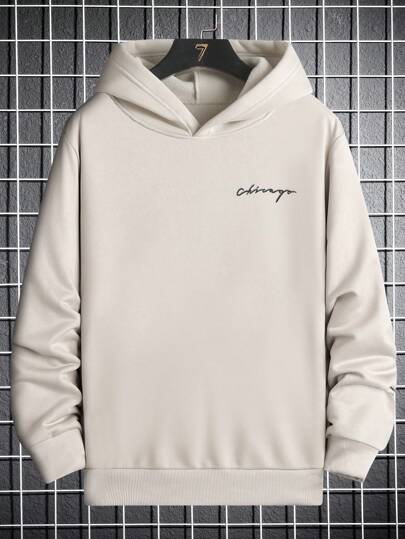 Manfinity Hypemode بلوفر رجالي قطن بسيط ذو قصة فضفاضة بلون سادة بقبعة، كاجوال للخروج، بتصميم أكمام طويلة، هدايا لأصدقاء الزوج أو الحبيب