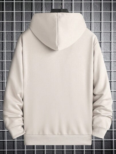 Manfinity Hypemode بلوفر رجالي قطن بسيط ذو قصة فضفاضة بلون سادة بقبعة، كاجوال للخروج، بتصميم أكمام طويلة، هدايا لأصدقاء الزوج أو الحبيب