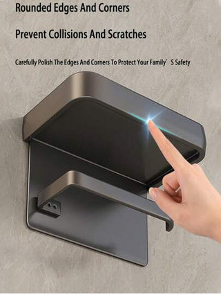 صندوق حامل ورق التواليت مع رف تخزين - مثبت على الحائط بطريقة لاصقة أو باستخدام مسامير، موزع منسوجات الحمام بدون حفر، و حامل هاتف مزين للحمام للصيف