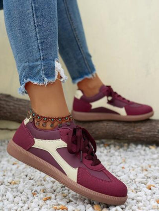 أحذية نسائية جديدة مسطحة ذات رباط بألوان متباينة، أحذية رياضية مريحة بأصابع مستديرة للاستخدام اليومي والتنقل وحفلات وجميع المواسم