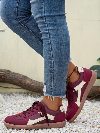 أحذية نسائية جديدة مسطحة ذات رباط بألوان متباينة، أحذية رياضية مريحة بأصابع مستديرة للاستخدام اليومي والتنقل وحفلات وجميع المواسم