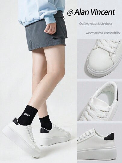 Alan Vincent أحذية نسائية بيضاء ربيعية عارضة ، أحذية نسائية بمنصة ، أحذية نسائية سوداء وبيضاء ذات كتلة الألوان ، حذاء رياضي مريح وعصري، يزيد الارتفاع بمقدار 5 سم ، مناسب للنساء القصيرات ذات الطابع الأنيق