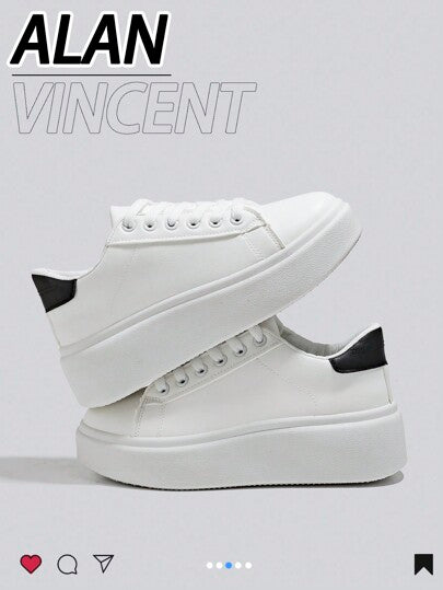 Alan Vincent أحذية نسائية بيضاء ربيعية عارضة ، أحذية نسائية بمنصة ، أحذية نسائية سوداء وبيضاء ذات كتلة الألوان ، حذاء رياضي مريح وعصري، يزيد الارتفاع بمقدار 5 سم ، مناسب للنساء القصيرات ذات الطابع الأنيق