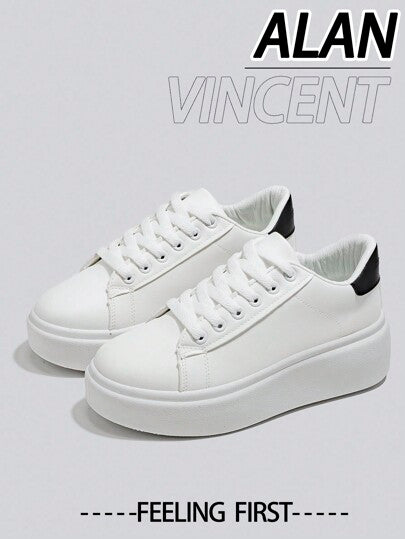 Alan Vincent أحذية نسائية بيضاء ربيعية عارضة ، أحذية نسائية بمنصة ، أحذية نسائية سوداء وبيضاء ذات كتلة الألوان ، حذاء رياضي مريح وعصري، يزيد الارتفاع بمقدار 5 سم ، مناسب للنساء القصيرات ذات الطابع الأنيق