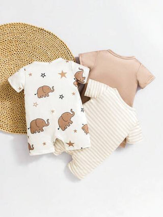 SHEIN طقم مكون من 3 قطع لطفل حديث الولادة من الأولاد، بتصميم ملائم إلفنت كرتوني ولون صلب، يوفر حلولاً شاملة للملابس للأطفال. أقمشة مريحة مختارة بعناية لتوفير حماية دافئة ومريحة للاستخدام اليومي والخروج