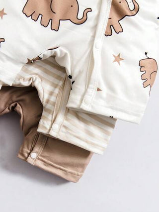 SHEIN طقم مكون من 3 قطع لطفل حديث الولادة من الأولاد، بتصميم ملائم إلفنت كرتوني ولون صلب، يوفر حلولاً شاملة للملابس للأطفال. أقمشة مريحة مختارة بعناية لتوفير حماية دافئة ومريحة للاستخدام اليومي والخروج