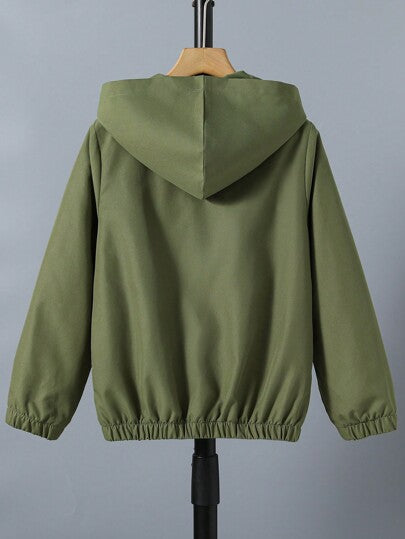 SHEIN سترة بقلنسوة مزودة بسحّاب وطبعة ديناصور للصبي في مرحلة البلوغ بدون تي شيرت