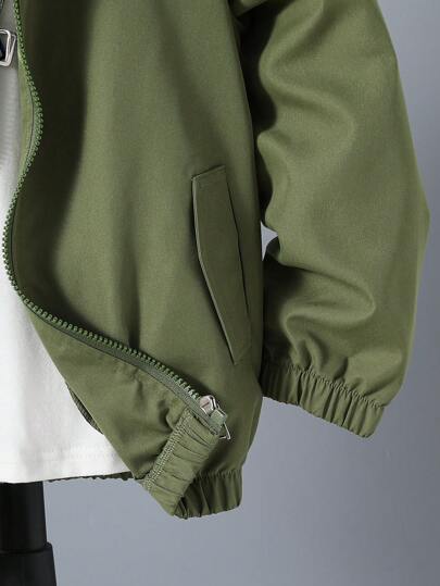 SHEIN سترة بقلنسوة مزودة بسحّاب وطبعة ديناصور للصبي في مرحلة البلوغ بدون تي شيرت