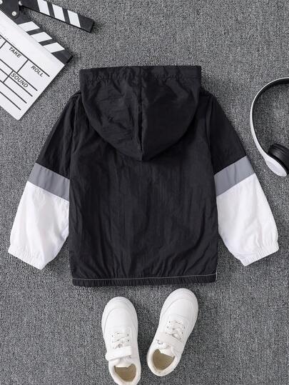 SHEIN معطف خفيف انعكاسي للأولاد الصغار مع لوحات خياطة ، ناعم ومريح مناسب للخروجات في الربيع/الخريف ، العطلات ، السفر ، الاسترخاء ، التشمس ، الصيف