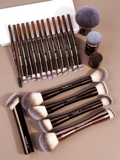 MAANGE 20 قطعة مجموعة فرش مكياج احترافية، ذات مقبض معدني، مع صندوق تخزين، فرش لأساس المكياج، الظل، الحواجب، خلط الألوان، التنوير، الكابوكي، من شعيرات نايلون مناسبة لجميع أنواع البشرة، خالية من الرائحة، مثالية ل- الاستخدام اليومي والسفر، هدية...