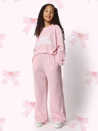 girls-sets SUMWON مجموعة بيجامة مكونة من قميص طويل الأكمام مريح مقصر تصميم ميلاد المسيح والسروال ذو فضفاض مناسبة للفتيات والمراهقات
