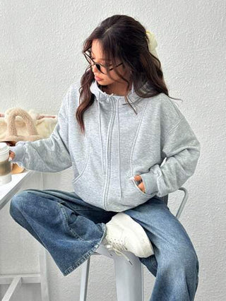 EZwear هودي نسائي طويل الأكمام بسحاب أمامي وجيوب، تصميم بسيط وكاجوال