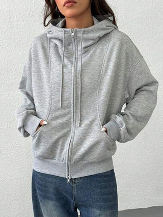 EZwear هودي نسائي طويل الأكمام بسحاب أمامي وجيوب، تصميم بسيط وكاجوال