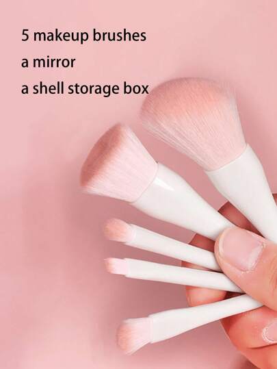 5 قطع معها مرآة، 1 طقم فرش مكياج بنقشة الصدفة البيضاء، مع مرآة، طقم فرش مكياج صغيرة محمولة، طقم فرش مكياج محمول مع مرآة، طقم فرش مكياج في علبة، متعدد الوظائف لمساحيق الأساس والباديكير والبراي، أتى في علبة مع مرآة