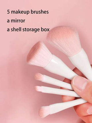 5 قطع معها مرآة، 1 طقم فرش مكياج بنقشة الصدفة البيضاء، مع مرآة، طقم فرش مكياج صغيرة محمولة، طقم فرش مكياج محمول مع مرآة، طقم فرش مكياج في علبة، متعدد الوظائف لمساحيق الأساس والباديكير والبراي، أتى في علبة مع مرآة