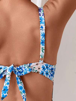 مايوه حريمي قطعة واحدة Swim بدلة سباحة قطعة واحدة للنساء، بطبعة زهور صيفية وياقة مستديرة بدون أكمام