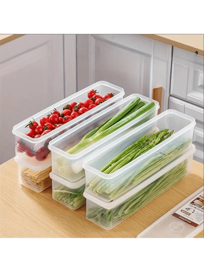 4 عبوات من الحاويات المستطيلة طويلة لتخزين الأطعمة، صناديق من البلاستيك القابلة لإعادة الاستخدام لترتيب الثلاجة لتخزين البصل الأخضر والبقدونس والكزبرة والثوم والنشويات والبيض، مع غطاء، قابلة للغسل باليد، من الضروريات المطبخية