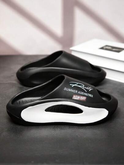 صندل رجالي عصري متنوع الاستخدام مطبوع عليه أحرف، مقاوم للانزلاق والماء وسريع الجفاف ومقاوم للصدمات، مناسب للاستخدام في الخارج والداخل المنزلي، تصميم مشترك للجنسين