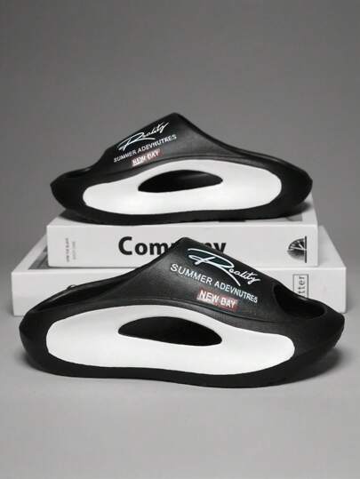 صندل رجالي عصري متنوع الاستخدام مطبوع عليه أحرف، مقاوم للانزلاق والماء وسريع الجفاف ومقاوم للصدمات، مناسب للاستخدام في الخارج والداخل المنزلي، تصميم مشترك للجنسين