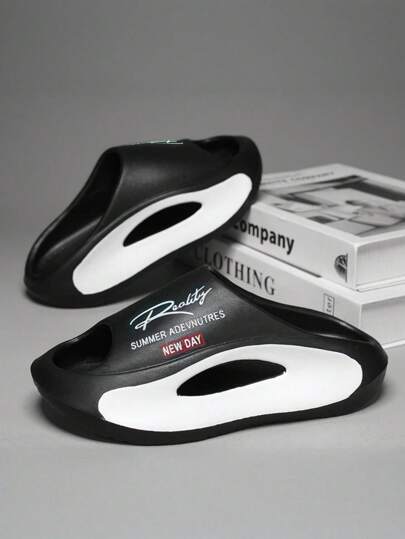 صندل رجالي عصري متنوع الاستخدام مطبوع عليه أحرف، مقاوم للانزلاق والماء وسريع الجفاف ومقاوم للصدمات، مناسب للاستخدام في الخارج والداخل المنزلي، تصميم مشترك للجنسين