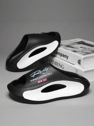 صندل رجالي عصري متنوع الاستخدام مطبوع عليه أحرف، مقاوم للانزلاق والماء وسريع الجفاف ومقاوم للصدمات، مناسب للاستخدام في الخارج والداخل المنزلي، تصميم مشترك للجنسين