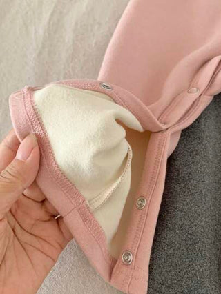 SHEIN 2 حبة طقم رومبير طويل الأكمام صلب اللون مرن لحديثي الولادة من الفتيات، للخريف/الشتاء